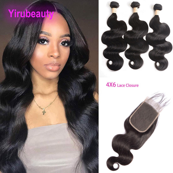 Malaysian Human Hair 3 Bundles With 4X6 Lace Closure 4 Pieces/lot Body Wave Natural Color Bundles With 4*6 Closure Hair Wefts