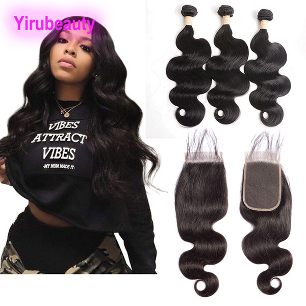 Peruvian Human Hair 3 Bundles With 4X6 Lace Closure Body Wave Bundles With Four By Six Closure 8-30Inch