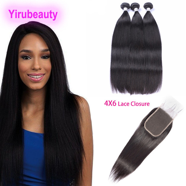 Indian Virgin Human Hair Mink 3 Bundles With 4X6 Lace Closure Natural Color Straight Virgin Hair Wefts With 4*6 Closure Middle Three Free