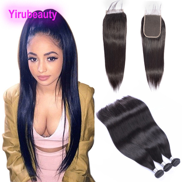 Malaysian Virgin Hair Wholesale Silky Straight 3 Bundles With 4X6 Lace Closure Middle Three Free Part Human Hair Wefts With Four By Six