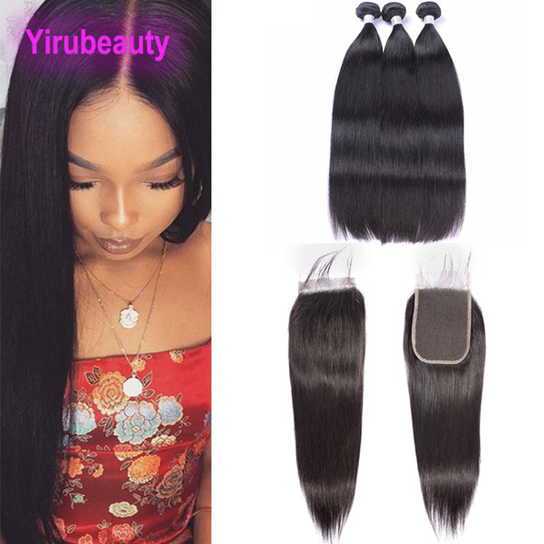 Peruvian Human Hair Extensions 8-30inch Bundles With 4X6 Lace Closure Straight Wholesale Hair Products Natural Color Wefts With 4*6 Closure