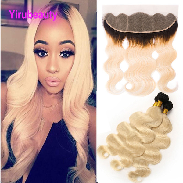 Indian 1B 613 Color Body Wave Indian Raw Virgin Hair 4 Pieces/lot 1B/613 Bundles With 13X4 Lace Frontal Body Wave Ombre Hair Productsl