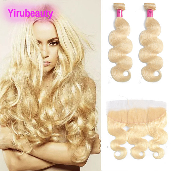 Malaysian Unprocessed Human Hair Bundles With 13X4 Lace Frontal 3Pieces/lot Body Wave 613 Blonde Hair Extensions 10-30inch