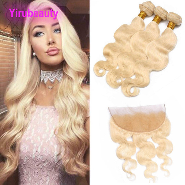 Indian Raw Virgin Hair 3 Bundles With 13X4 Lace Frontal With Pre Plucked Body Wave Bundles With Lace Frontal Yiruhair 8-30inch