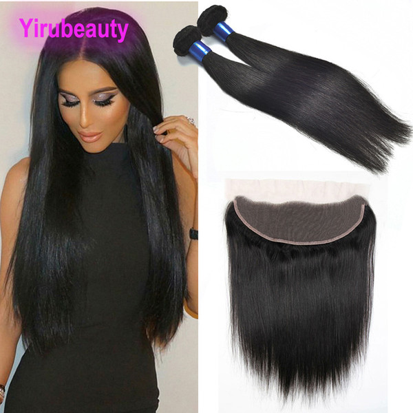 Peruvian Human Hair 2 Bundles With 13X4 Lace Frontal Straight Hair Extensions Lace Frontal With Bundles Silky Straight