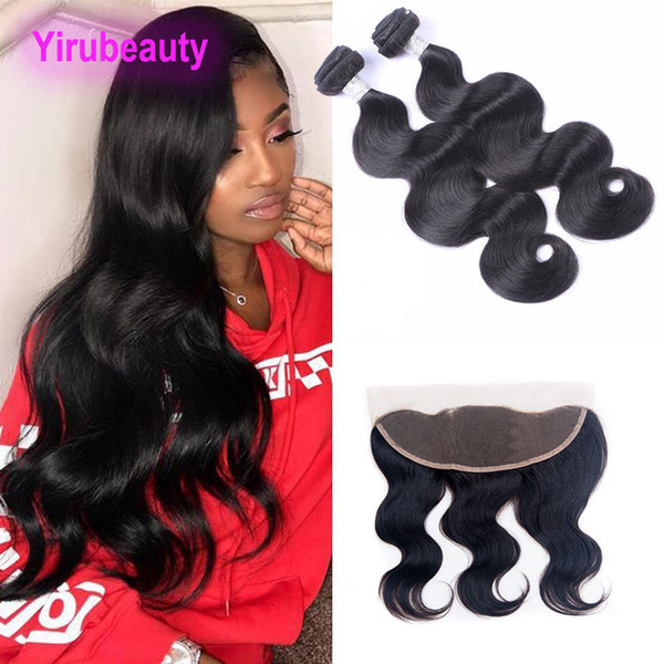 Indian Lace Frontal With 2 Bundles Body Wave Human Virgin Hair Extensions Bundles With Frontal Natural Color 8-28inch