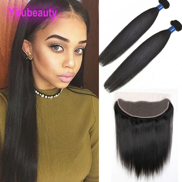 Indian Raw Virgin Hair 2 Bundles With 13X4 Lace Frontal 3 Pieces/lot Natural Black Straight Human Hair Extensions With Frontal Closure