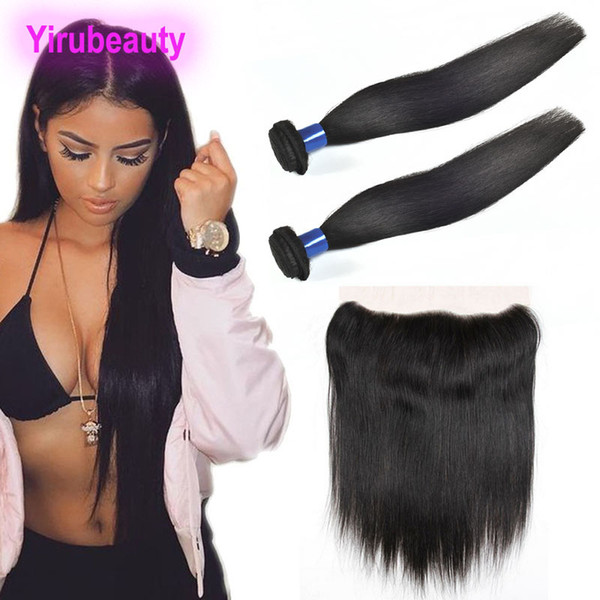 Malaysian Human Hair 2 Bundles With 13X4 Lace Frontal With Baby Hair Straight Hair Extensions Weaves With Ear To Ear Frontal