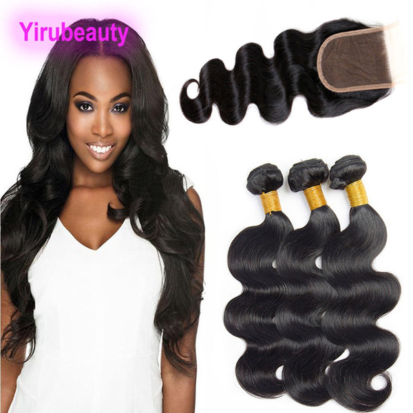 Brazilian Human Hair 4 Bundles With 4x4 Lace Closure Body Wave Human Hair Bundles With Closure Extensions Per I Capelli 4pieces/lot
