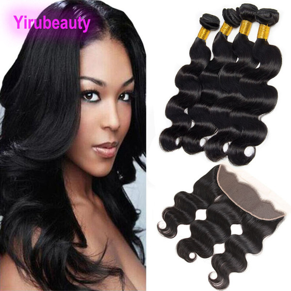 Indian Virgin Hair 13x4 Lace Frontal With 4 Bundles 5pieces One Lot Human Hair Bundles With Lace Frontal Body Wave 8-28inch Hair Extensions