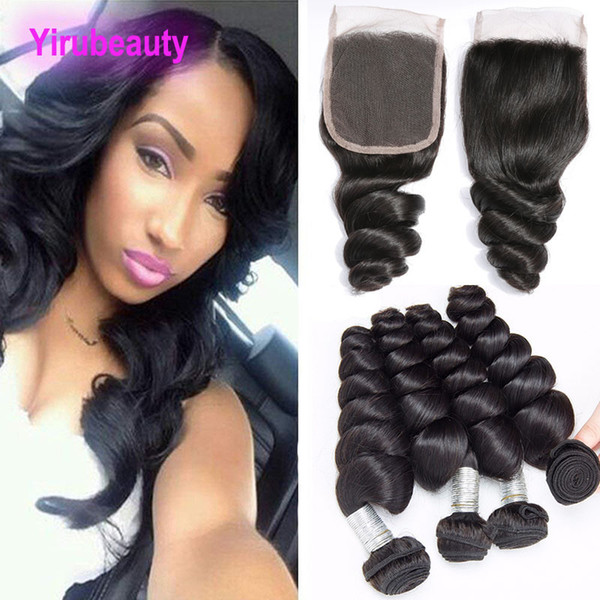 Malaysian Natural Color Loose Wave Human Hair Bundles With 4X4 Lace Closure 5 Pieces/lot Loose Wave Virgin Hair Wefts With Closure Baby Hair