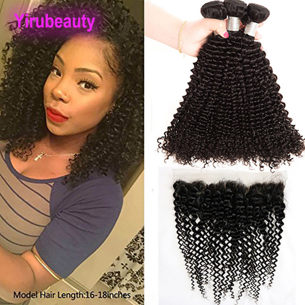 Malaysian Human Hair Bundles With Frontal 13X4 Lace Frontal Kinky Curly 8-28 Inch Bundles With Lace Frontal 4 Pieces/lot