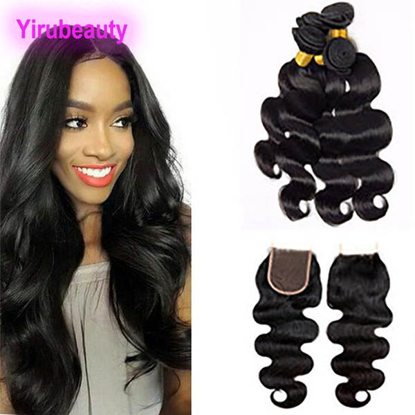 Brazilian Human Hair 4X4 Lace Closure With 4 Bundles Body Wave Virgin Hair Extensions Wefts With Closure Natural Color