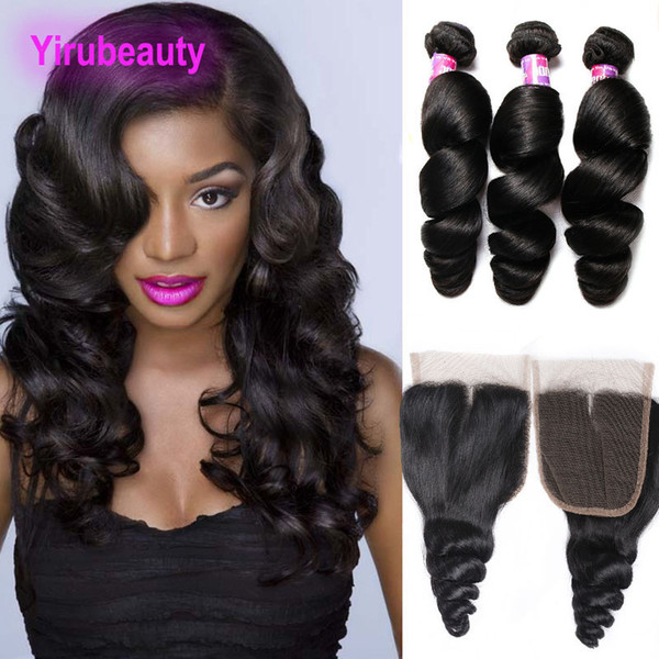 Brazilian Loose Wave Lace Closure With 3 Bundles Human Hair 4 Pieces/lot Loose Wave Bundles With Lace Closure Hair Extensions