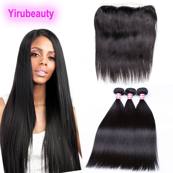 Peruvian Virgin Human Hair 4 Pieces/lot Pre Plucked 13 X 4 Lace Frontal With Bundles Straight Hair Extensions Human Hair Wefts With Closure