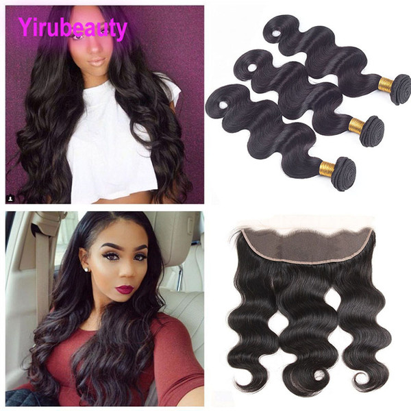 Malaysian Virgin Hair 13X 4 Lace Frontal With Bundles 95-100g/piece Human Hair Wefts With Clsoure 4pieces/lot