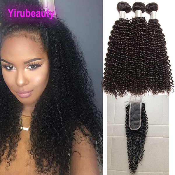 Malaysian Unprocessed Human Hair Kinky Curly Virgin Hair Bundles With 2*6 Lace Closure 4pieces/lot Kinky Curly 2X6 Closure With 3 Bundles