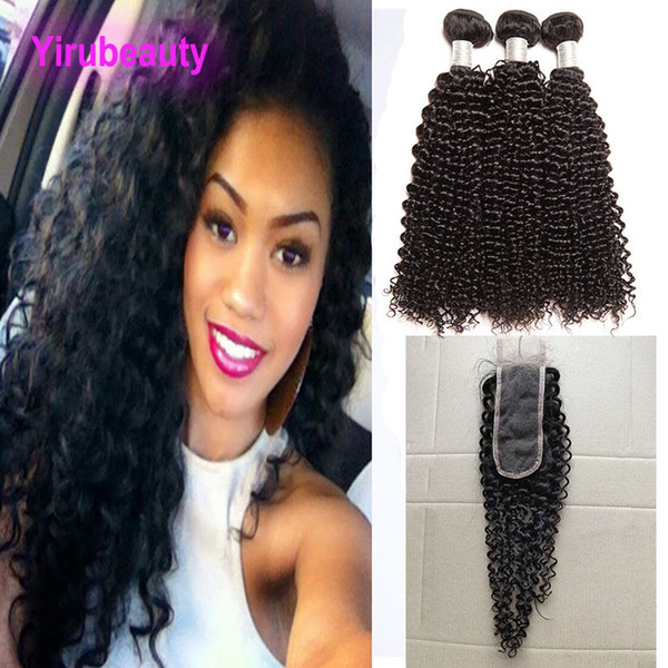 Brazilian Human Hair Mink 9A Kinky Curly 3 Bundles With 2X6 Lace Closure Middle Part Hair Extensions With 2*6 Lace Closure With Baby Hair