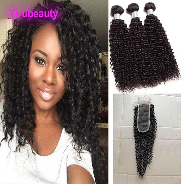 Indian Mink Virgin Human Hair 3 Bundles With 2X6 Lace Closure Middle Part Kinky Curly Bundles With Two By Six Lace Closure 8-28inch