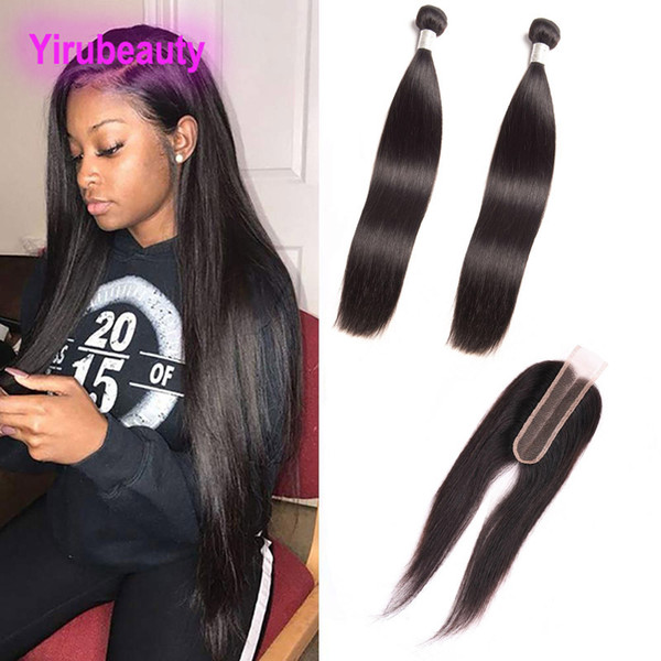 Malaysian Virgin Hair 2 Bundles With 2X6 Lace Closure Straight Human Hair Extensions Bundles With 2 By 6 Closure With Baby Hair 8-28inch