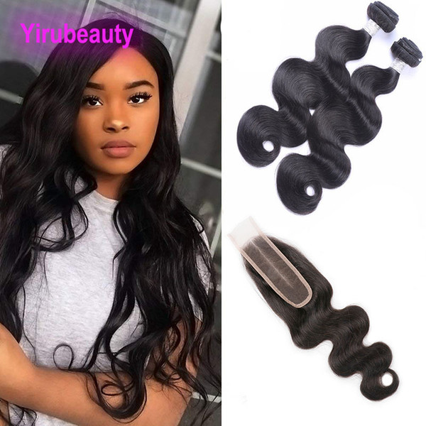 Peruvian Unprocessed Human Hair Bundles With 2X6 Lace Closure Body Wave Bundles With Closure 2 By 6 Natural Color Body Wave