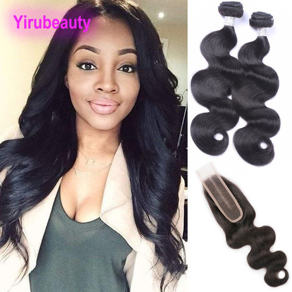 Malaysian Human Hair Mink 9A Lace Closure 2X6 With Bundles Body Wave 2 Bundles With 2*6 Closure Body Wave Natural Color