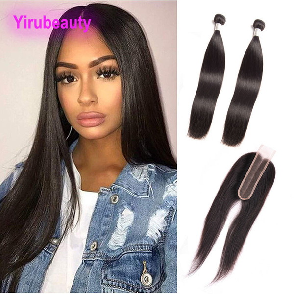 Peruvian Unprocessed Human Hair Extensions 2 Bundles With 2X6 Lace Closure Straight Virgin Hair Bundles With 2*6 Closure 8-30inch