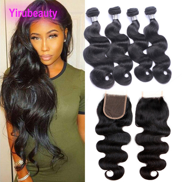 Malaysian Human Hair 4 Bundles With 4X4 Lace Closure Free Part Middle Three Bundles With Closure 5pcs/lot Natural Color