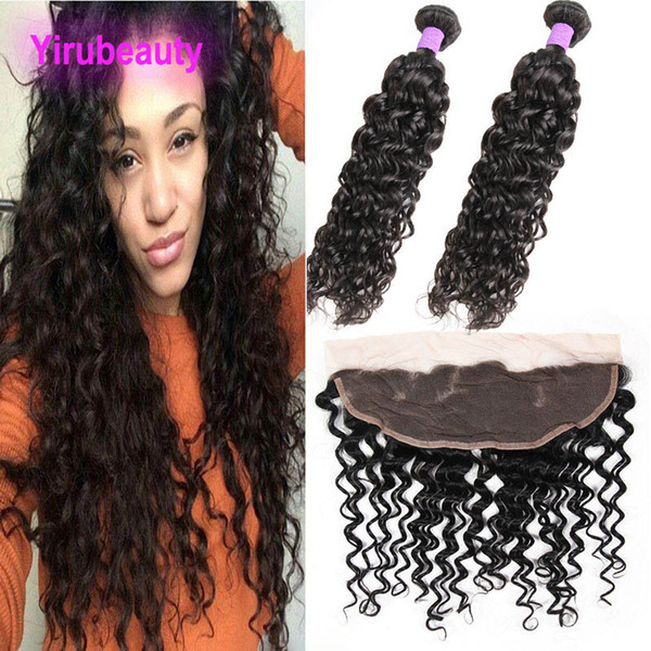 Malaysian Human Hair 13X4 Lace Frontal Ear To Ear Free Part With 2 Bundles Water Wave Yiruhair Lace Frontal With Bundles