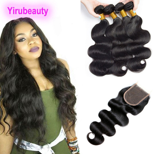 Peruvian Virgin Human Hair 4 Bundles With 4X4 Lace Closure Body Wave Hair Extensions With Closure Body Wave 8-28inch