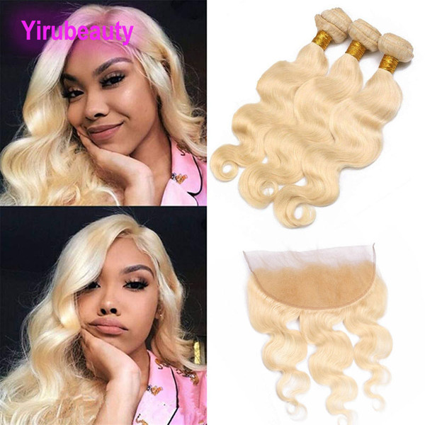 Indian Virgin Hair Remy 613# Human Hair 3 Bundles With 13X4 Lace Closure Body Wave Ear To Ear Pre Plucked Body Wave Bundles With 13 By 4