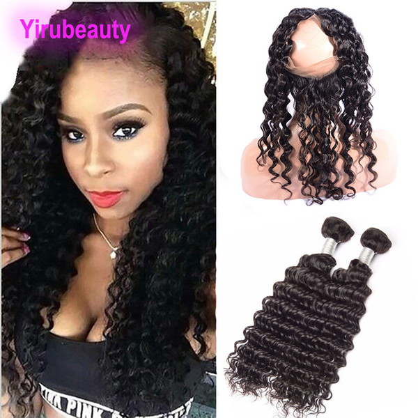 Raw Virgin Indian Hair Deep Wave 2 Bundles WIith 360 Lace Frontal Natural Color Indian Human Hair Wefts With Closure Frontal From Yiruhair