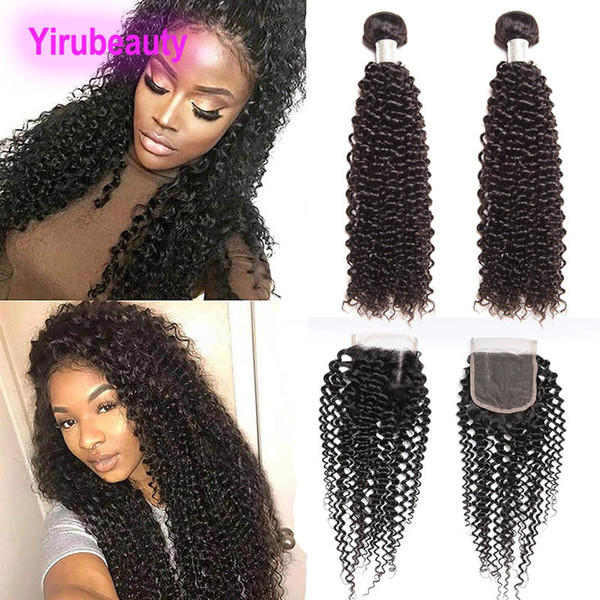 Peruvian Human Hair Afro Kinky Curly Natural Color 9A 2 Bundles With Lace Closure Free Part 4X4 Lace Closure With Bundles Kinky Curly