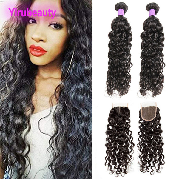 Brazilian Human Hair 2 Bundles With Lace Closure 3pieces/lot Water Wave Hair Extensions With 4X4 Lace Closure Middle Free Three Part