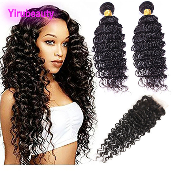 Indian Deep Wave 4X4 Lace Closure 3 pieces/lot 95-100g/piece Bundles With 4X4 Lace Closure Human Hair