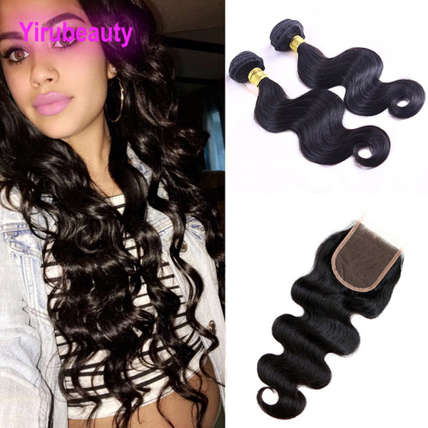 Peruvian Unprocessed Human Hair Lace Closure With Bundles Body Wave Can Be Dyed Body Wave 2 Bundles With 4X4 Lace Closure