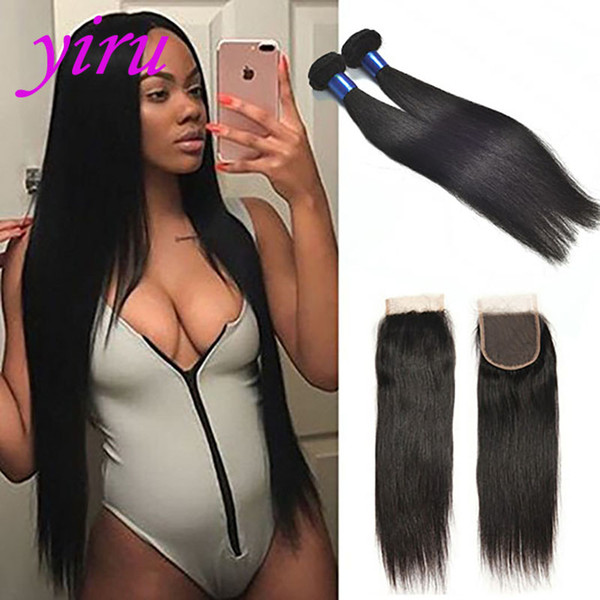 Straight Human Hair 2 Bundles With Lace Closure 4X4 Indian Virgin Hair 8-28inch Bundles With 4X4 Lace Closure