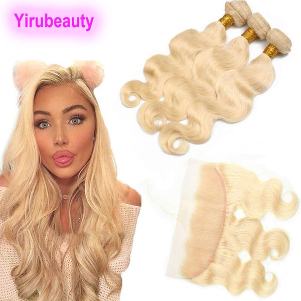 Malaysian Unprocessed Human Hair 613 Blonde Bundles With Frontal 13X4 Ear To Ear Body Wave 4 Pieces/lot Virgin Hair Bundles With Frontal