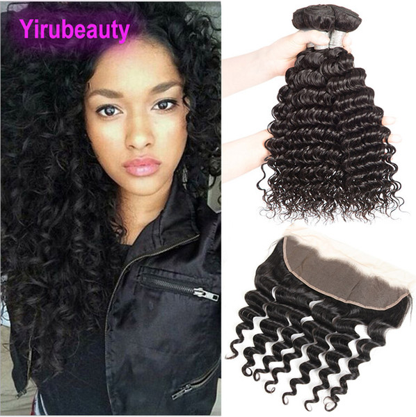 Ear To Ear Lace Frontal 13 X 4 With Bundles 4 Pieces/lot Indian Human Hair Deep Wave Bundles With Lace Frontal Closure