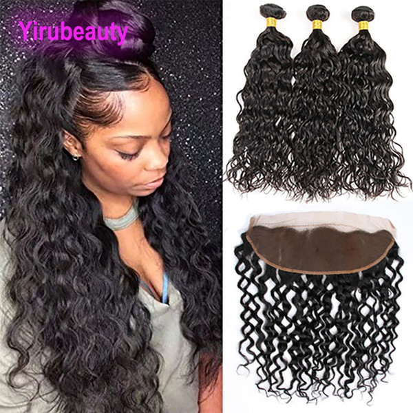 Peruvian Human Hair Water Wave 3 Bundles With Lace Frontal 13 X 4 Ear To Ear Frontal With Bundles 4 Pieces/lot Human Hair Wefts With Closure