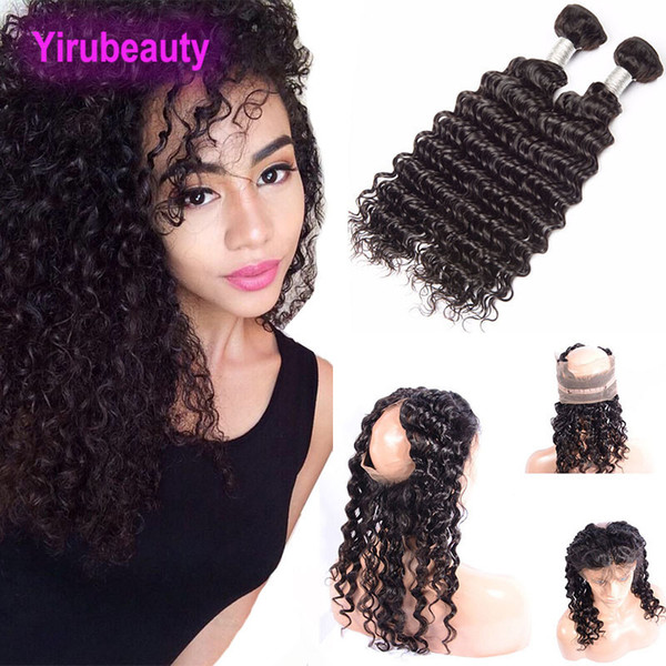 Indian 2 Bundles With Pre Plucked 360 Lace Frontal Human Hair Wefts With Closure 3 Pieces/lot Frontal With 2 Bundles