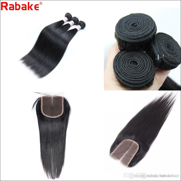 Silky Straight Human Hair Bundles with Closure 100% Unprocessed Grade 10A Remy Human Hair Extensions De Cabello 4x4 Swiss Top Lace Closure