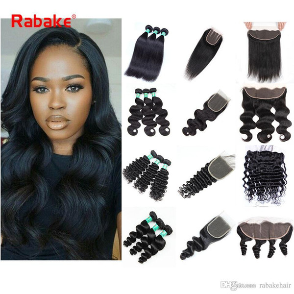 Brazilian Hair 3 Bundles with Closure Frontal Rabake 13x4 Ear to Ear Closure Deep Wave Body Wave Hair Extensions Curly Weave Bundles Deal