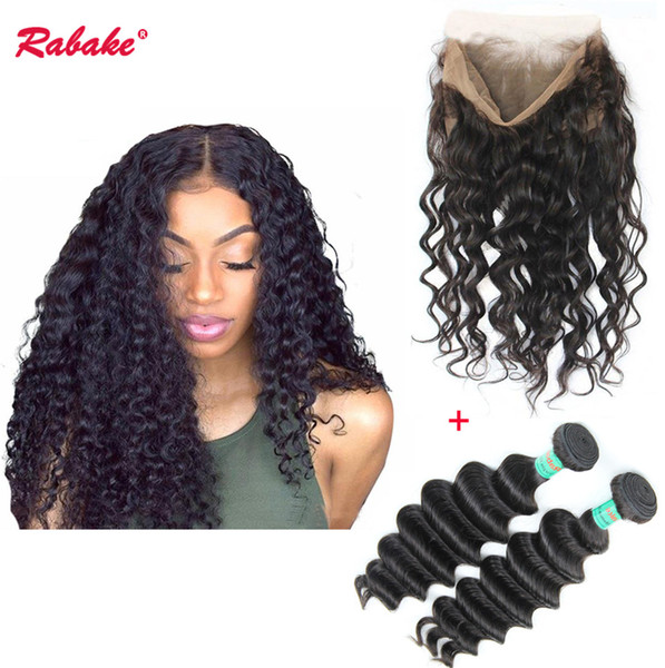 Loose Deep Wave 360 Frontal with 2 or 3 Bundles Rabake Brazilian Virgin Hair Bundles with 360 Lace Frontal Closure Cheap Weave Extensions