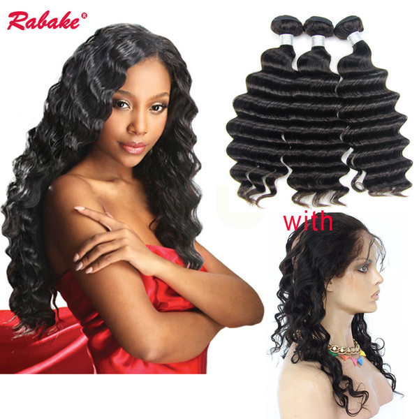 Remy 360 Frontal with Bundles Rabake Cuticle Aligned Brazilian Virgin Remy Loose Deep Wave Human Hair Bundles with 360 Lace Closure Frontal