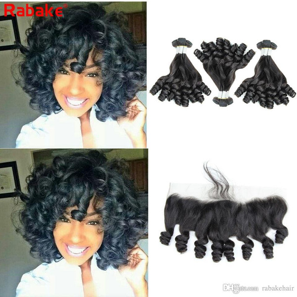 Remy Aunty Funmi Human Hair Bundles with Frontal Rabake Aunty Funmi Curly Hair Boucy Romance Curls Brazilian Cuticle Aligned Hair Extensions