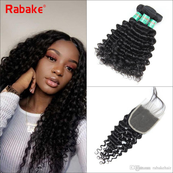 Deep Wave malaysia Virgin Hair Bundles with Closure 8A malaysian Deep Curly Human Hair Weave Bundles with Bleached Knots Top Lace Closure