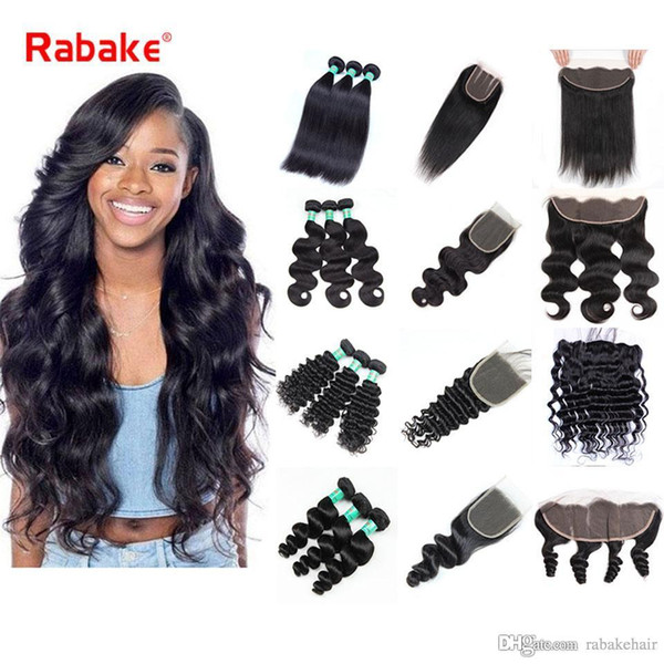 Human Hair Bundles with Closure 13x4 Lace Frontal Bundles Rabake 8A Brazilian Straight Virgin Hair Extensions 4x4 Body Wave Lace Closure