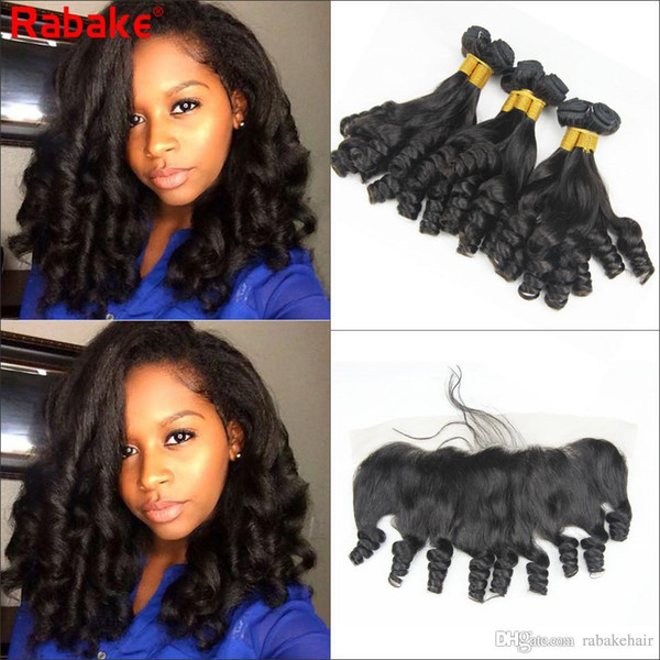 Brazilian Virgin Human Hair Bundles with Frontal Closure Aunty Funmi Boucy Curl 100% Brazilian Funmi Curly Unprocessed Human Hair Bundles