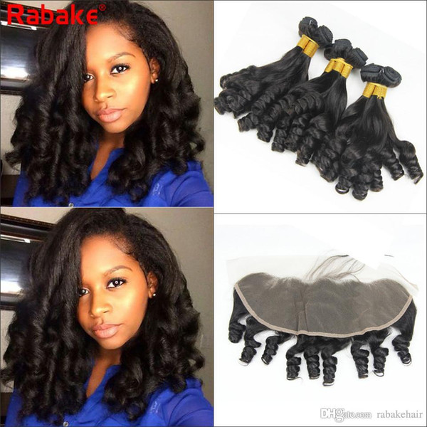 Aunty Funmi Bouncy Curly Virgin Hair Bundles with Frontal Rabake 8A Grade Raw Indian Unprocessed Human Hair Weave Bundles with 13x4 Frontal